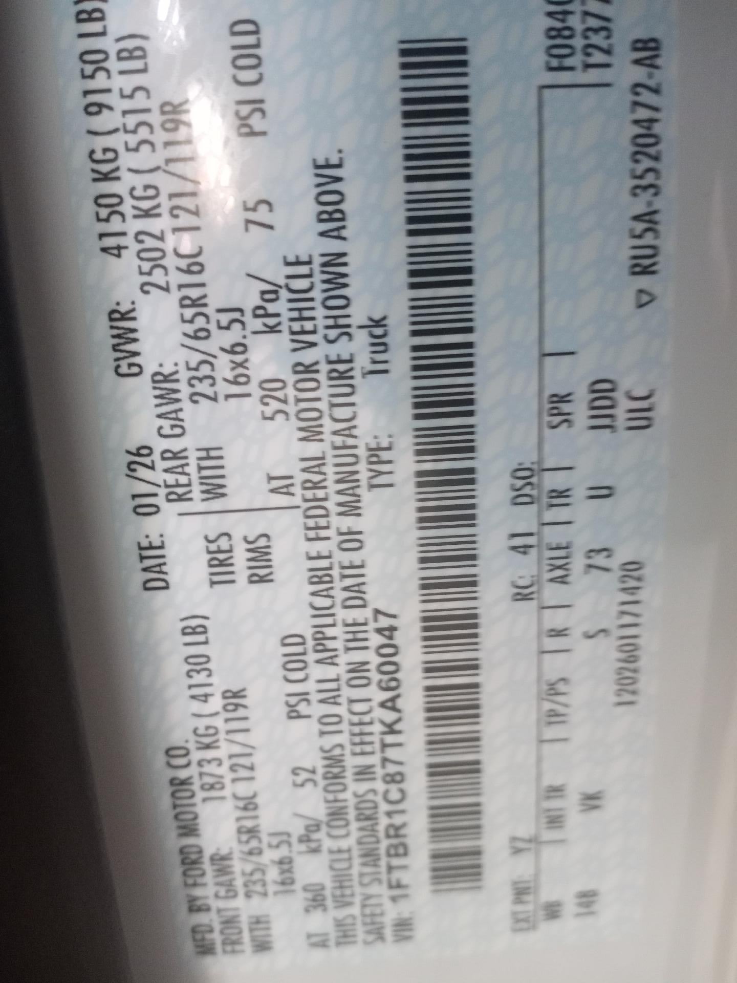 2026 Ford Transit Cargo Van T-250 148" Med Rf 9150 GVWR RWD