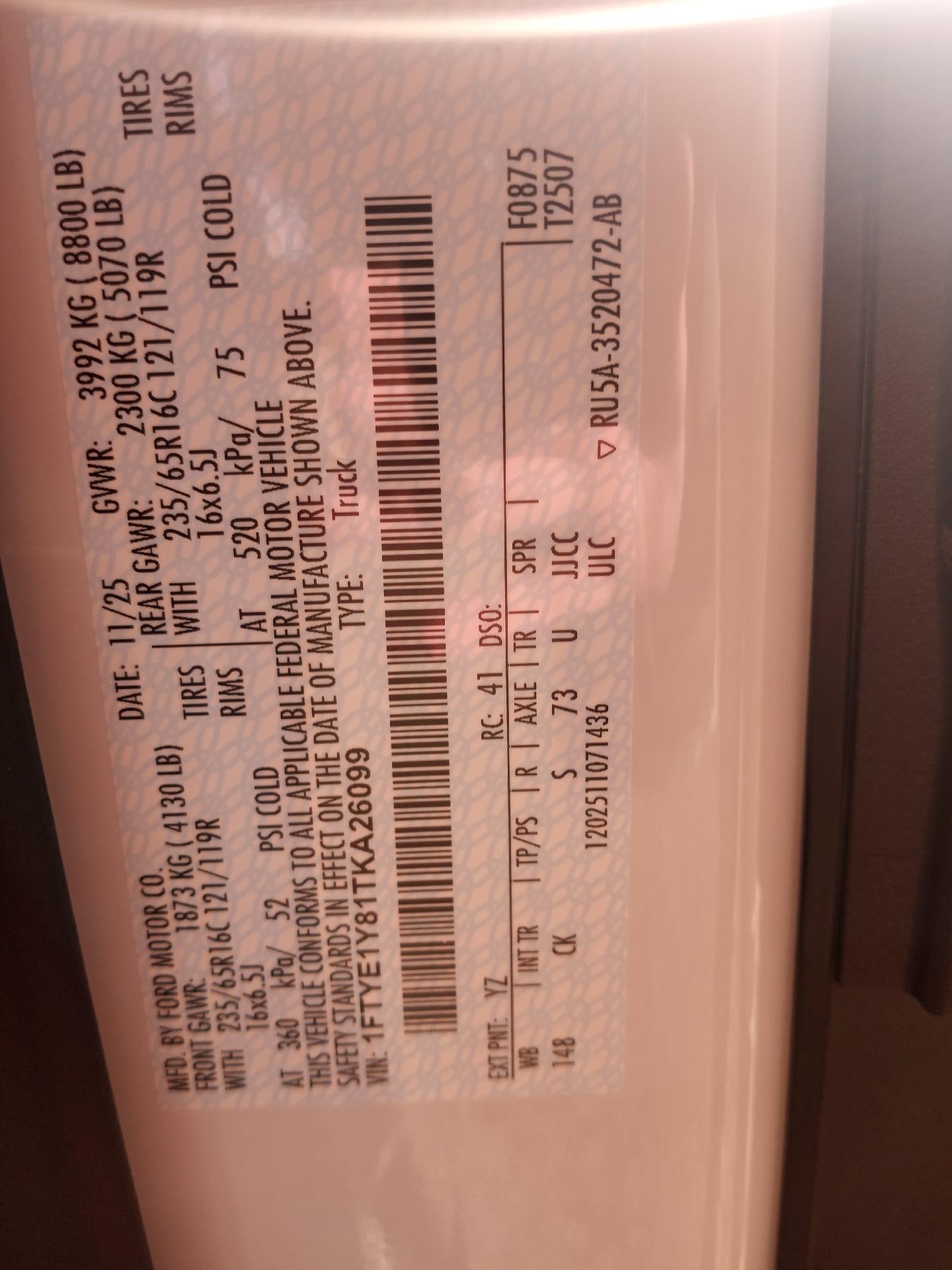 2026 Ford Transit Cargo Van T-150 148" Low Rf 8800 GVWR RWD