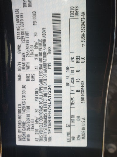 2019 Ford Ranger Lariat 4WD SuperCrew 5' Box