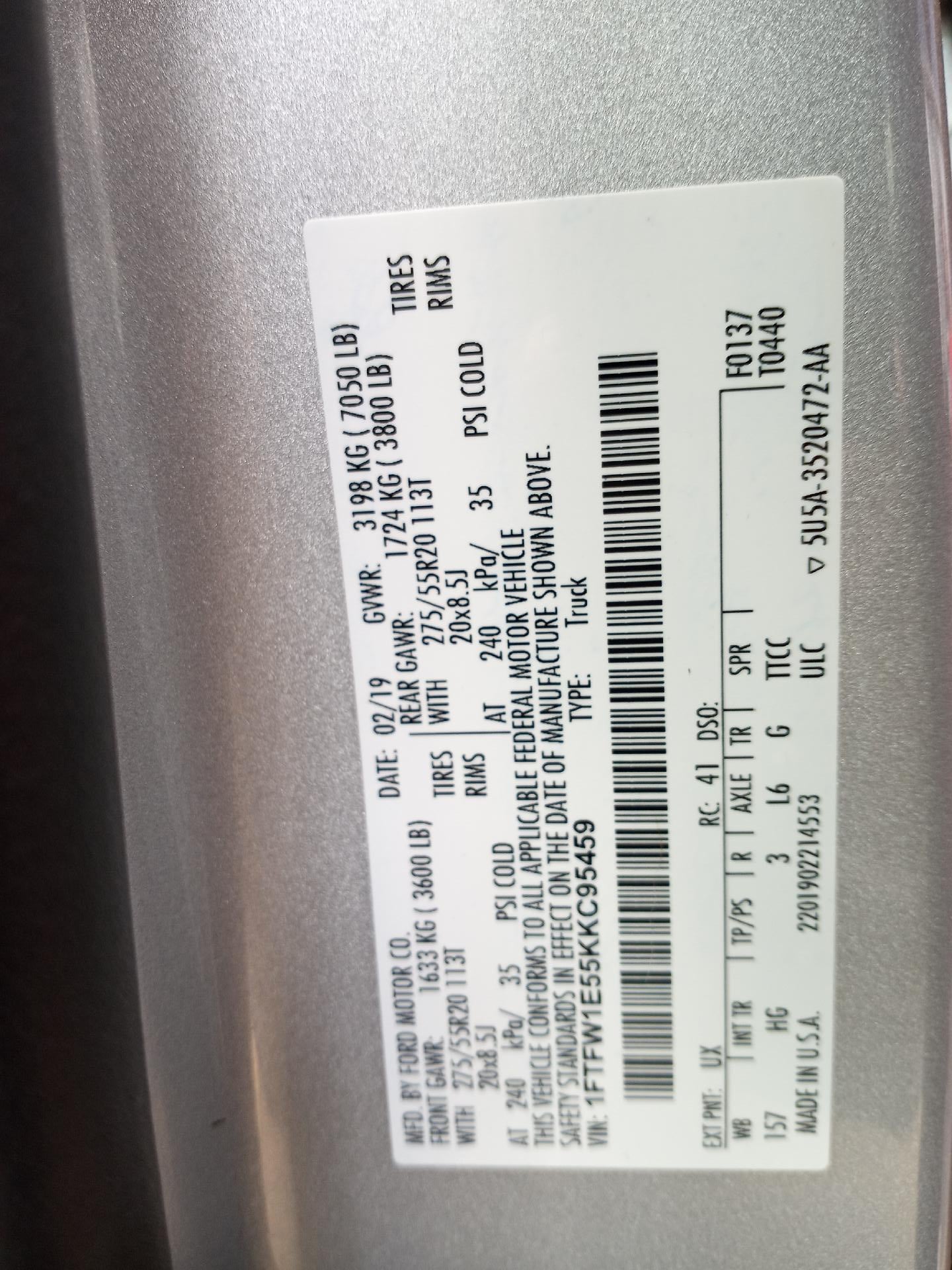 2019 Ford F-150 Lariat 4WD SuperCrew 5.5' Box